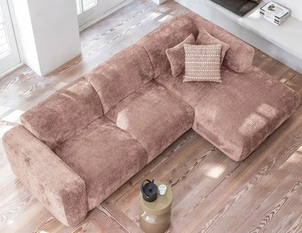 WOOOD Cloud Ecksofa Chenille taupe rosa Recamiere links Top-Angebot