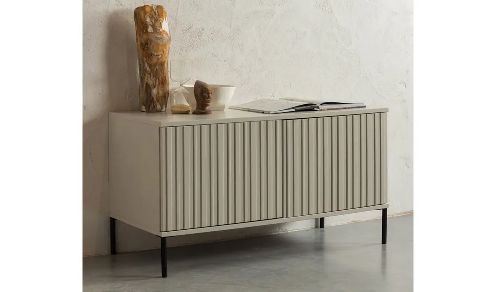 Abverkauf TV Möbel Sideboard Kommode New Gravure 100 cm Kiefernholz staubgrau