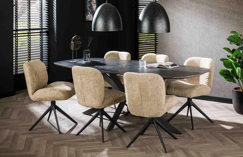 Esstisch MAMÖ 215 x 105 cm oval Marmor Optik Schwarz Neu Im Sortiment