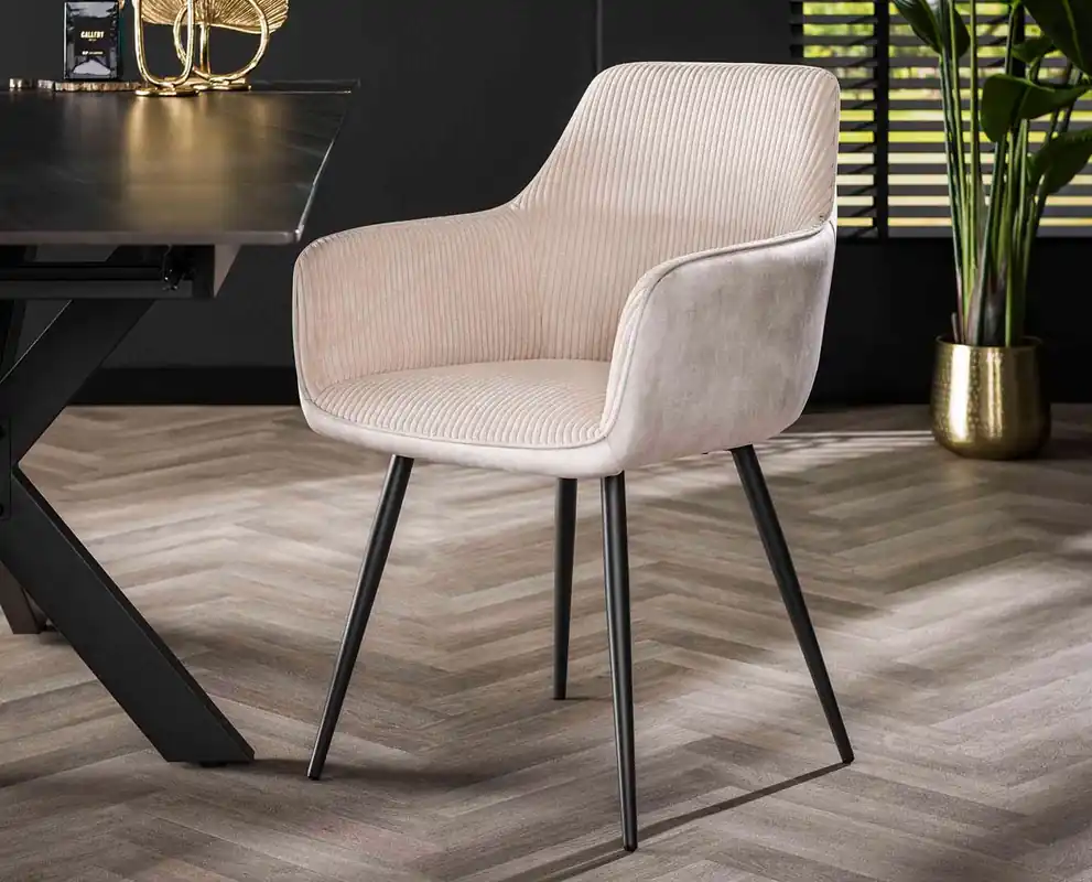 2er Set Esstischstuhl SOUL Ribcord creme grau Meistverkauft