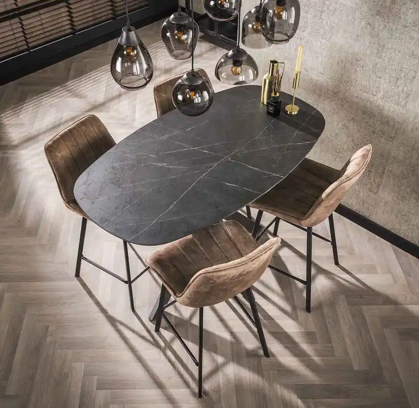 Bartisch oval 140 x 80 cm Kreuzbein Keramikoptik Direkt Vom Hersteller