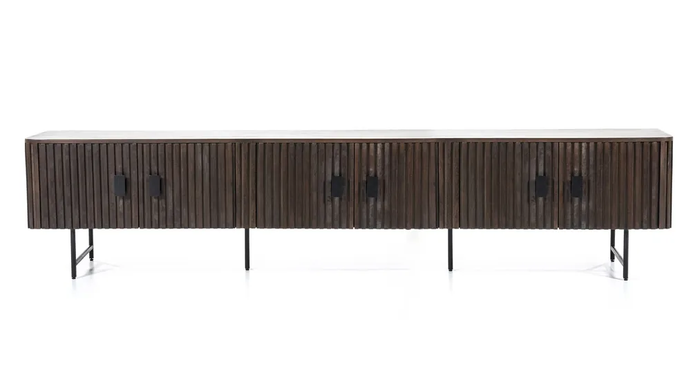 TV Möbel Lowboard 250 cm mit 6 Türen Mangoholz braun Billig