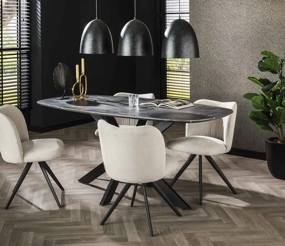 Direkt Vom Hersteller Esstisch CARA 180 x 90 cm oval Marmor Optik schwarz graphite