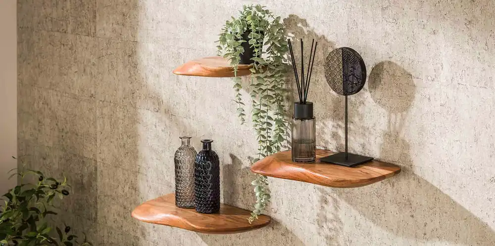 3er Set Wandregal NATURAL Akazie organische Form Bestpreis