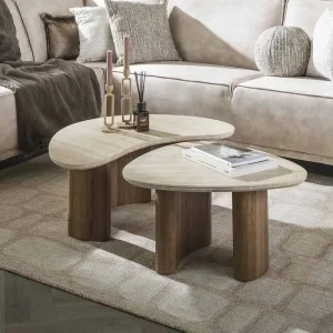 2´er Set Couchtisch DUNA organische Form Travertin Optik beige Versand Am Gleichen Tag