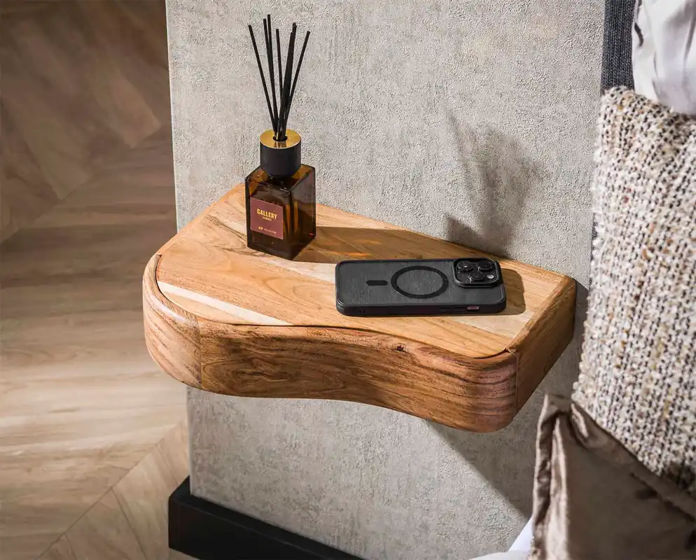 2´er Set Nachtschränkchen Organisch Akazienholz natur Nachttisch Top-Preis