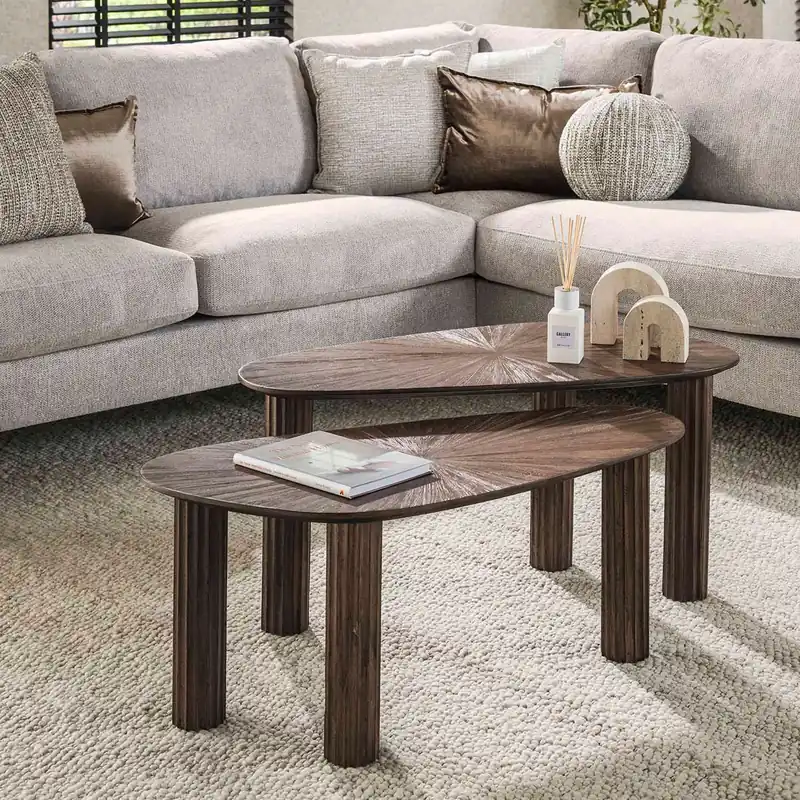 Begrenztes Angebot 2er Set Beistelltisch Organisch Teakholzholz dunkelbraun