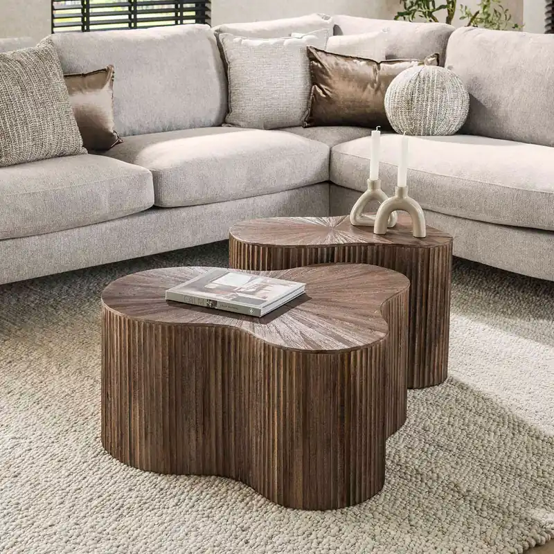 2er Set Couchtisch Mountain Teakholzholz dunkelbraun Schnäppchen