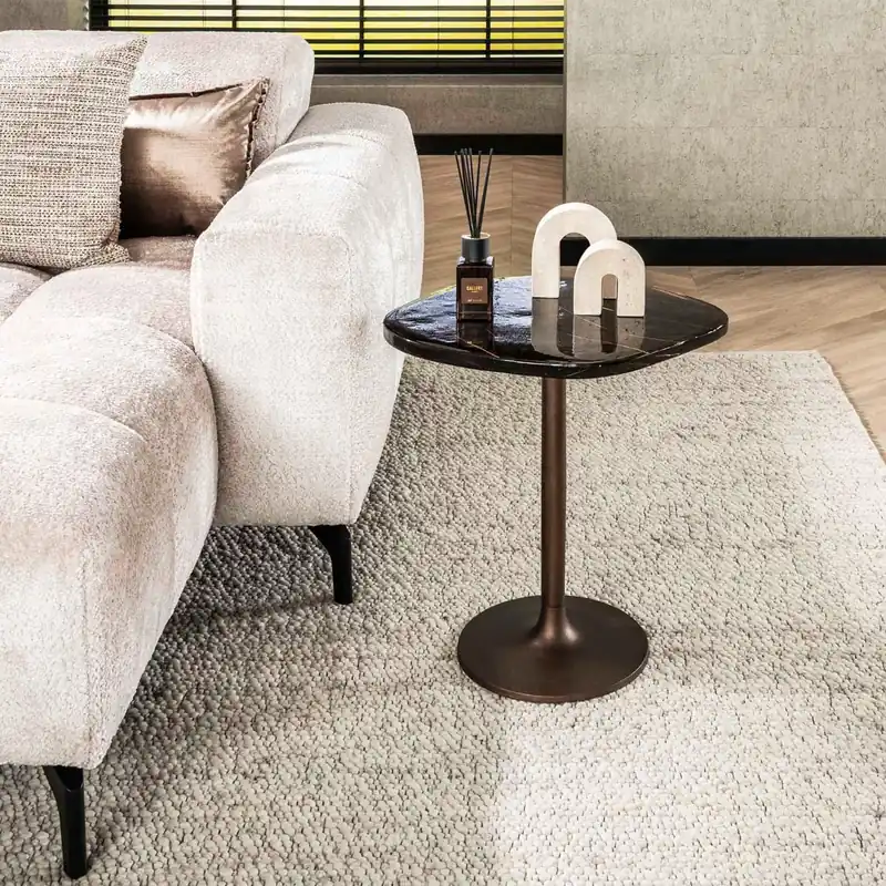 Beistelltisch Ellipse S Metall Glas Kupfer antik Finish Mega-Angebot