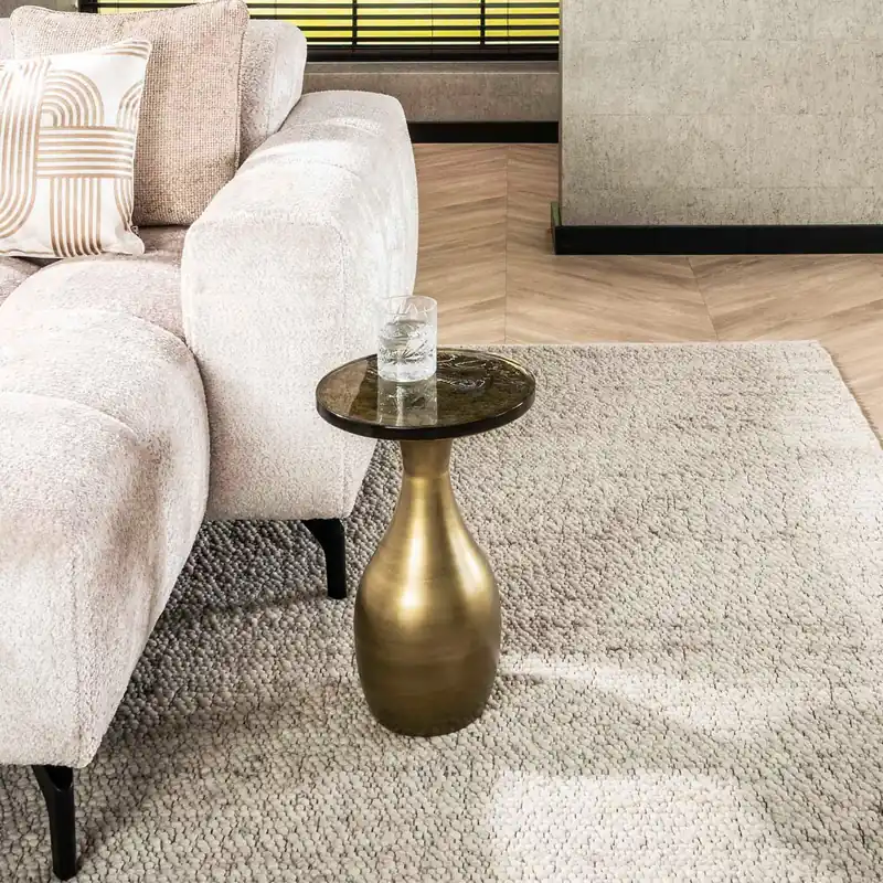 Begrenztes Angebot Beistelltisch Drop Ellipse S Metall Glas Gold antik Finish