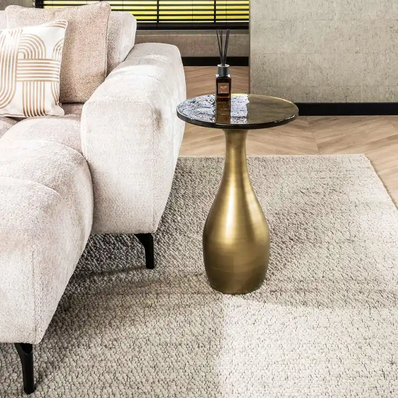 Neu Im Sortiment Beistelltisch Drop Ellipse M Metall Glas Gold antik Finish