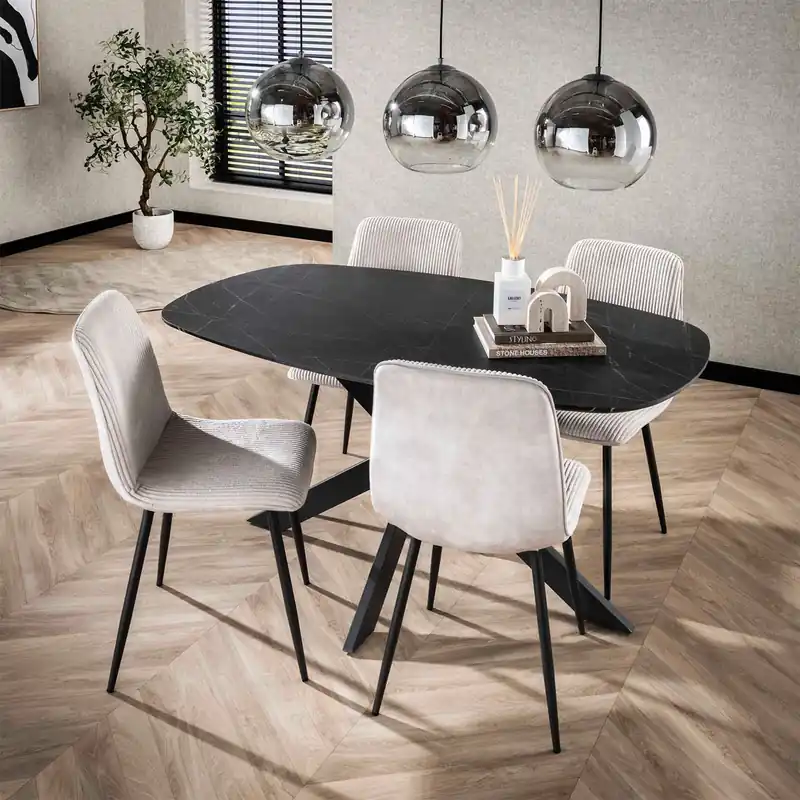 Nur Heute Esstisch Torben 150 x 90 cm Melamim 3D-Keramikoptik schwarz graphite