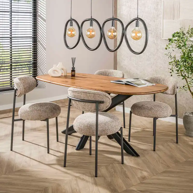 Esstisch Richard oval 215 x 105 cm Mango Massivholz sandfarben Günstig