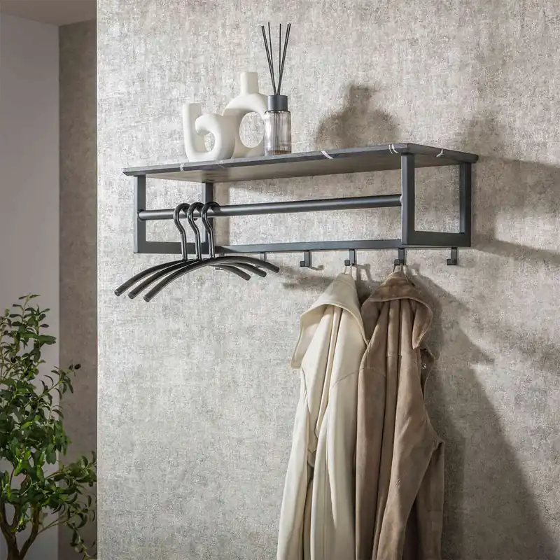 Neue Kollektion Wandgarderobe B 80 cm 6 Haken Metall 3D Schwarz braun