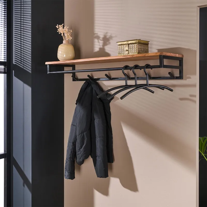 Online Kaufen Wandgarderobe Journey B 100 cm 6 Haken Hutablage Akazie Massivholz Metall