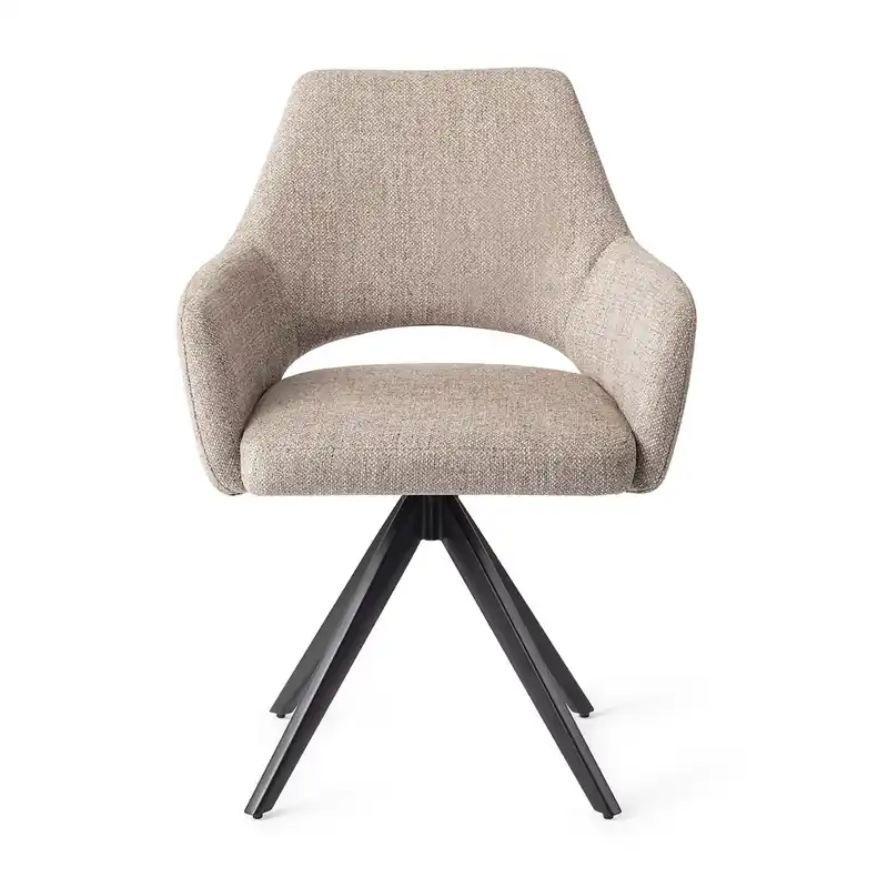 Echt Esszimmerstuhl YANAI drehbar – Beige mit schwarzem Gestell