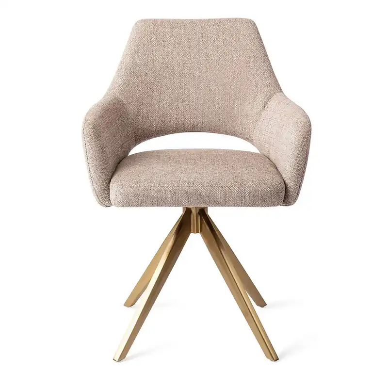 Esszimmerstuhl YANAI drehbar – Beige mit goldenem Gestell Online Kaufen