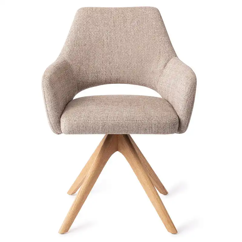Begrenztes Angebot Esszimmerstuhl YANAI drehbar – Beige mit Gestell in Eiche hell