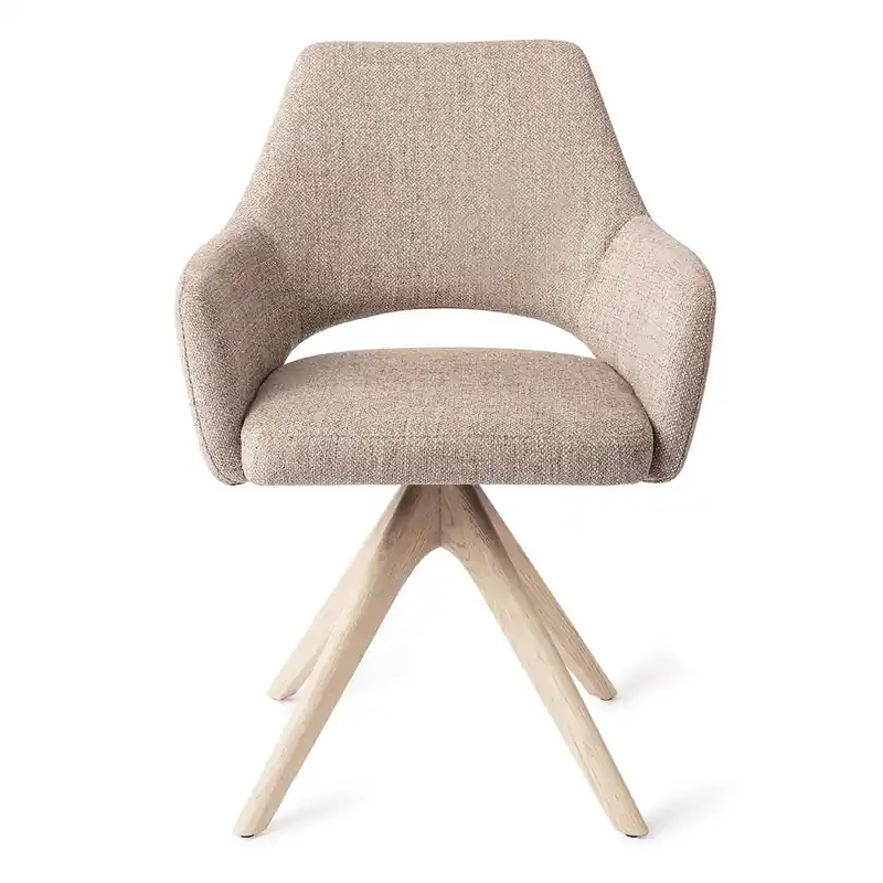 Highlight Esszimmerstuhl YANAI drehbar – Beige mit Gestell in Eiche gebleicht