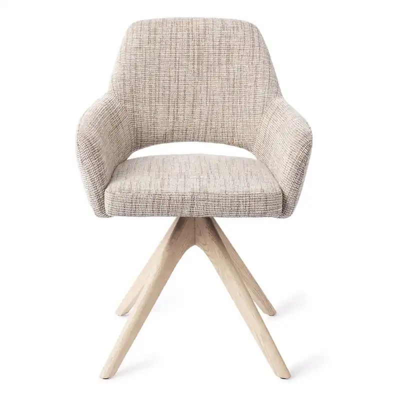 Esszimmerstuhl YANAI drehbar – Caramel mit Gestell in Eiche gebleicht Angebot
