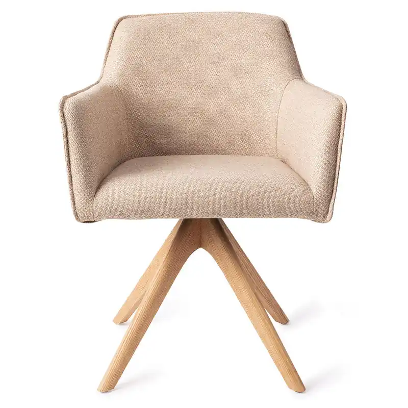 Esszimmerstuhl HOFU drehbar – Hellbeige mit Gestell in Eiche hell Super-Preis