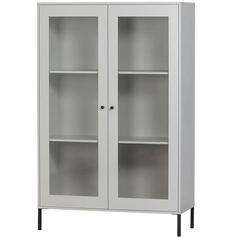 Markenware woood Vitrinenschrank XAM H 155 cm Schrank Holzschrank Kiefernholz wolkengrau