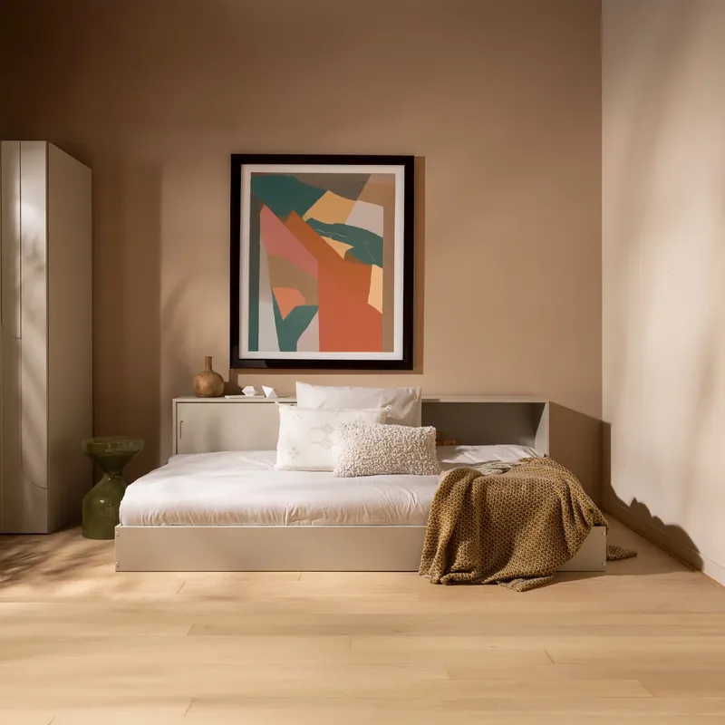 Preisreduziert Einzelbett offen CARTER staubgrau 200 x 90 cm Kiefer Massivholz Bett