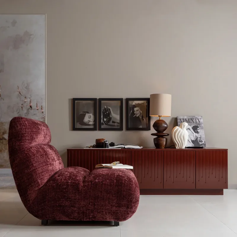 Zertifiziert Sessel OBSERVE Relaxsessel Chenillestoff aubergine