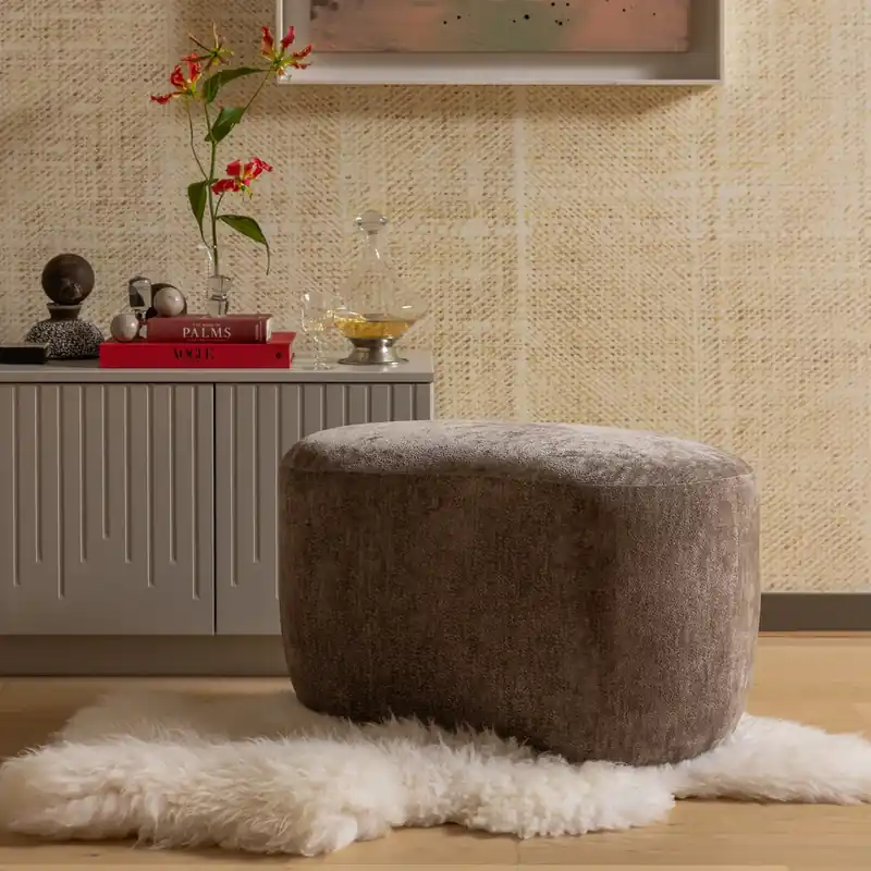 Pouf POPULAR organisch 73 x 51 cm Hocker Sitzhocker Chenillegewebe taupe Top-Preis