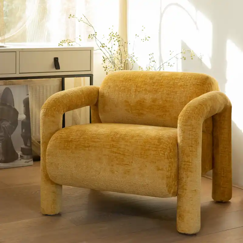 Sessel LENNY grober Samtbezug goldgelb Schneller Versand