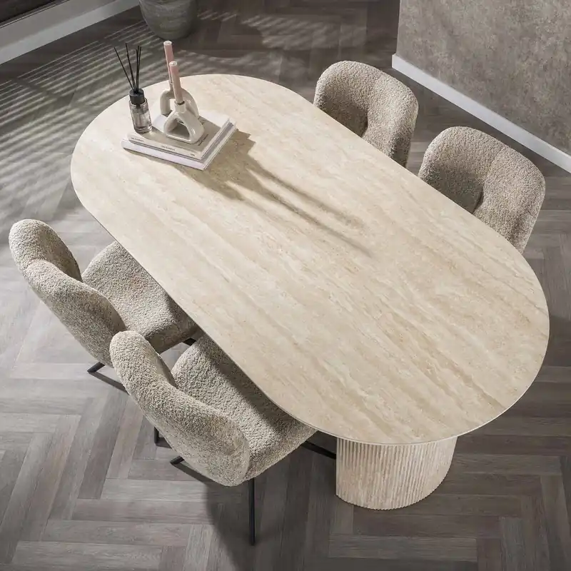 Online Kaufen Esstisch Verona in Travertinoptik oval 180 cm - Maison ESTO