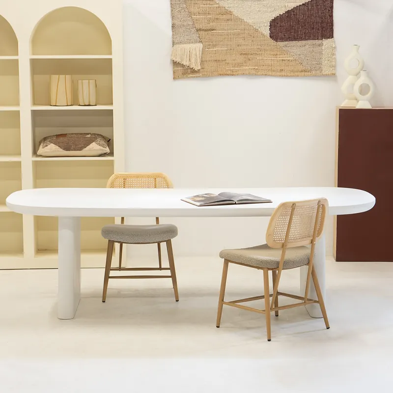 Esstisch LAURA dänisch oval 200 x 100 cm Verbundstoff Betonoptik weiß Wochenendangebot