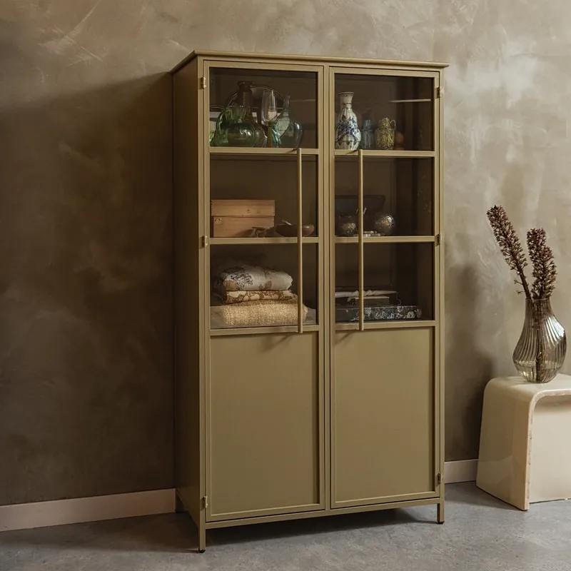 Garantierte Lieferung Industrie Vitrine Exhibit H 170 cm Metall khaki