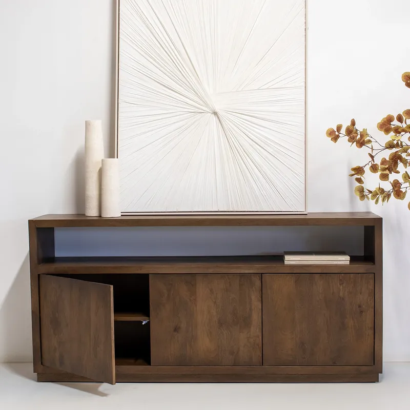 Sideboard Luxor 180 cm mit 3 Türen Kommode Mango Massivholz dunkelbraun Rabatt