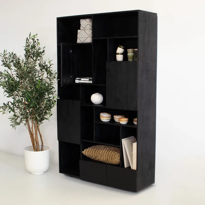 Wandschrank Mala H 200 cm Mangoholz schwarz Regal Kracherpreis