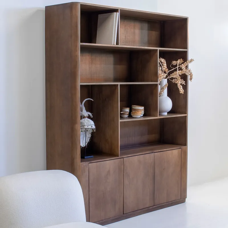 Wandschrank Regal Linn H 220 cm Mangoholz dunkelbraun Highlight