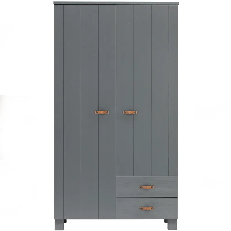 Must-Have Kleiderschrank Schrank DENNIS 2-türig B 111 cm Kiefer Massivholz stahlgrau
