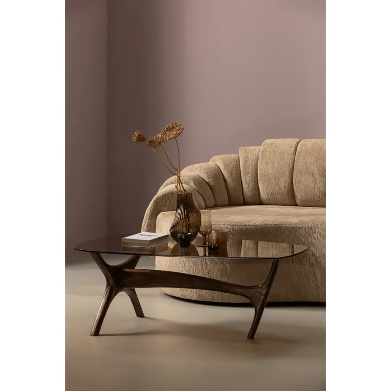 Expressversand Couchtisch FLASH 110 cm x 60 cm mit Glasplatte Mango Massivholz wallnussfarben Sofatisch