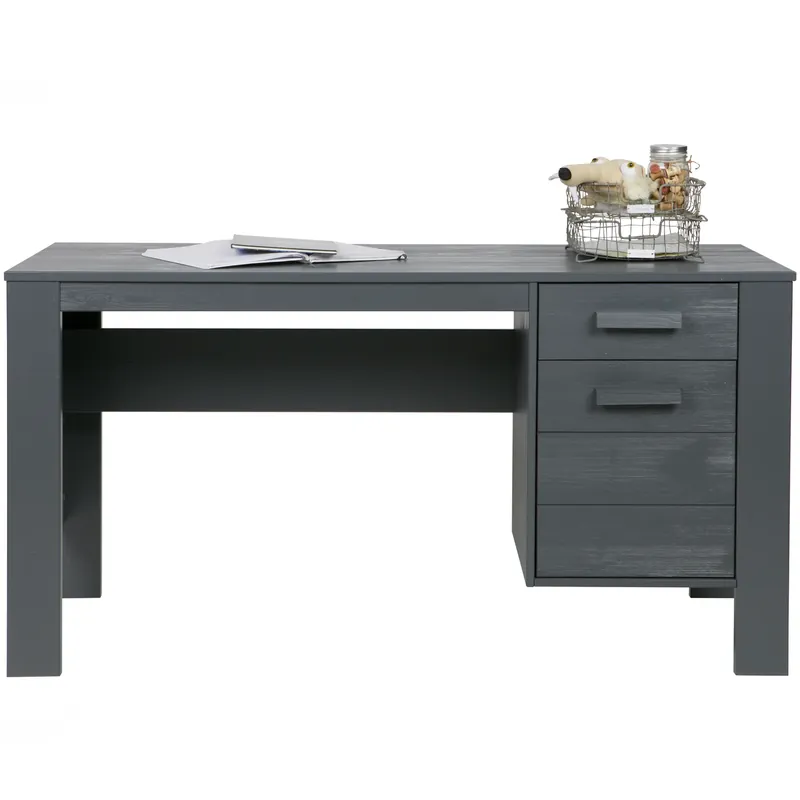 Preisreduziert woood Schreibtisch DENNIS Kinder Kiefer FSC® stahlgrau
