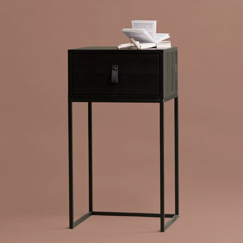 Nachtschränkchen ZOLA H 74 cm mit Schublade Metall Kiefernholz schwarz Super-Preis