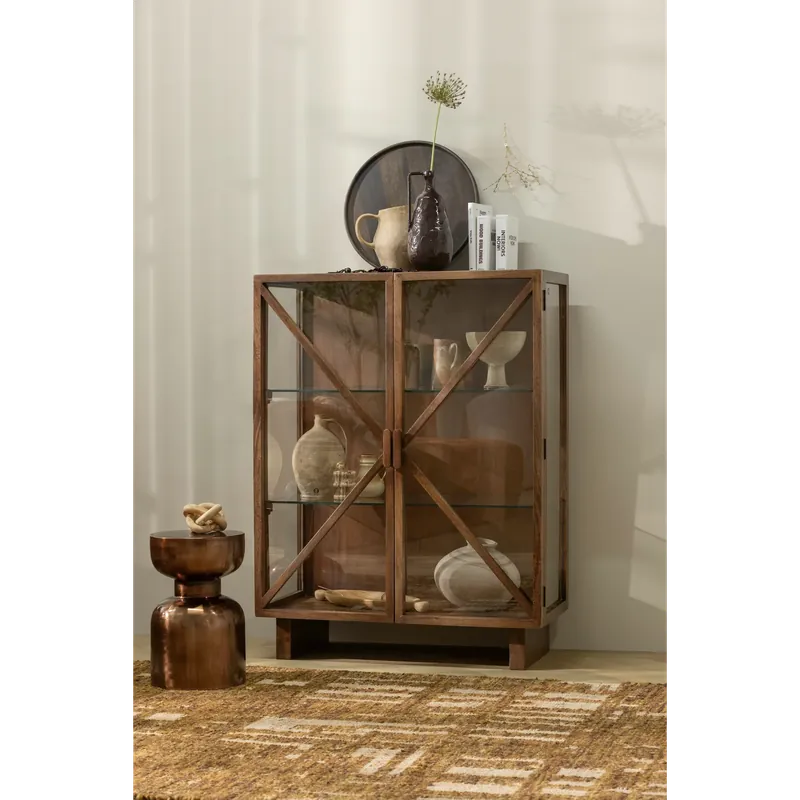 Neu Im Sortiment Vitrine Schrank KELLA 2-türig Mangoholz braun Aufbewahrungsschrank