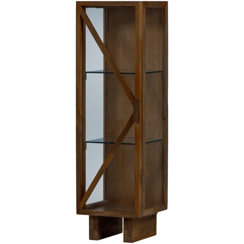 Neue Kollektion Vitrine Schrank KELLA 1-türig Mangoholz braun Aufbewahrungsschrank
