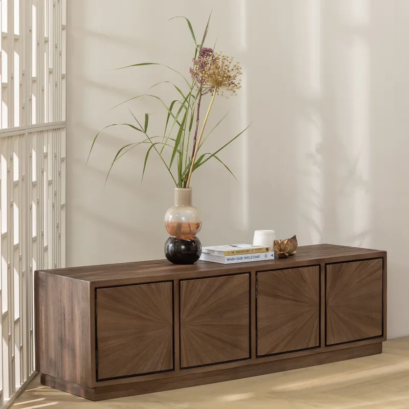 TV Möbel Lowboard SUN 150 cm recyceltes Teakholz braun Letzte Chance