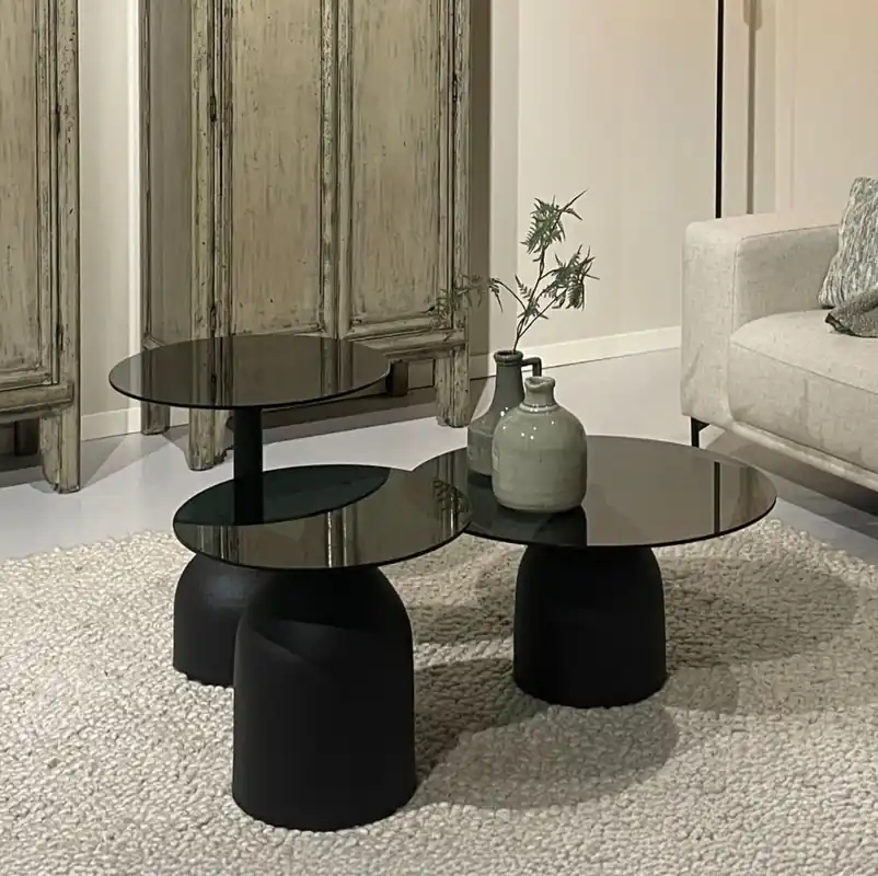 Direkt Vom Hersteller Couchtisch Isa rund Ø 70 cm Glasplatte schwarz