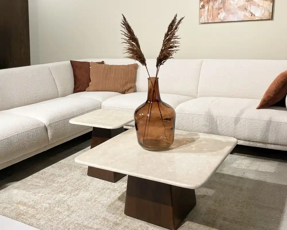 Couchtisch Bottecino 75 x 75 cm Mangoholz braun Marmor Saisonangebot