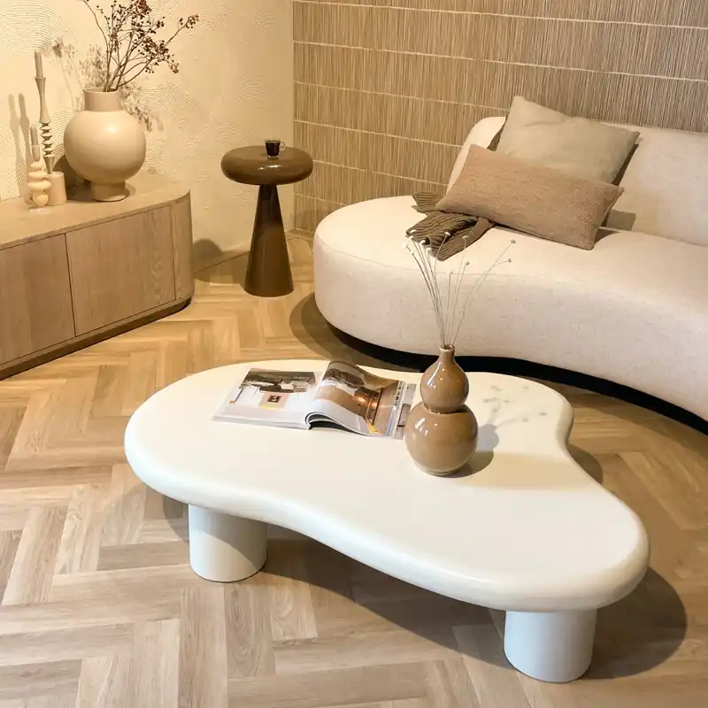 Couchtisch Feline 120 x 88 cm organisch MDF Beton Cremeweiß Preisreduziert