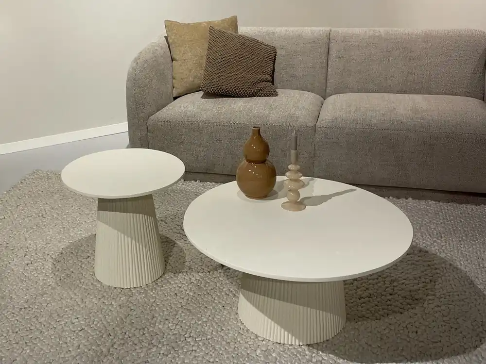 Direktkauf Couchtisch Patrice Ø 50 cm Mangoholz cremeweiß Sofatisch