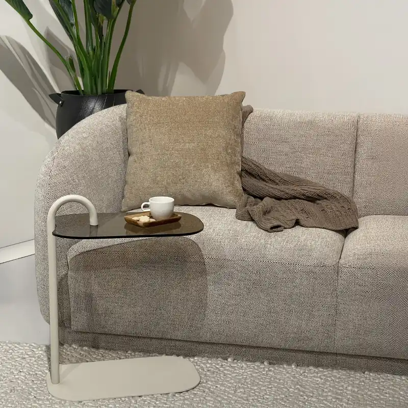 Zeitungsständer Amy H 65 cm Glas Ablagefläche Metall beige Beistelltisch Günstig