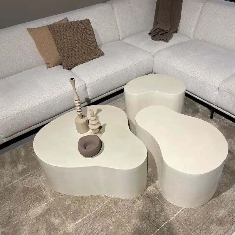 Couchtisch Sandy organisch 49 cm Beton cremeweiß Sofatisch Preis Gesenkt