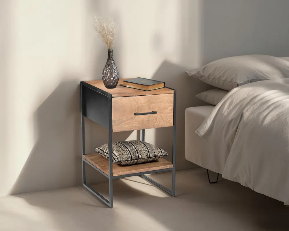 Nachtschränkchen Elin H 60 cm Mangoholz Metall Nachttisch Günstig